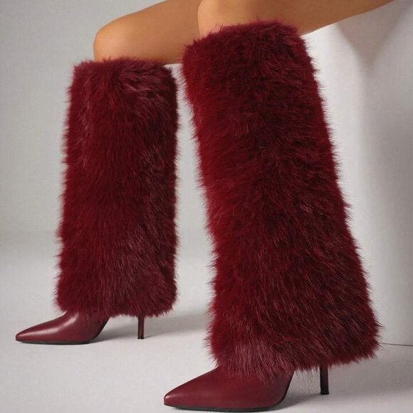 Fur Knee High Heels Boots - Picture 4 of 4